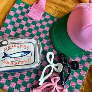 Pink and Green Checkerboard Tote Bag - Women